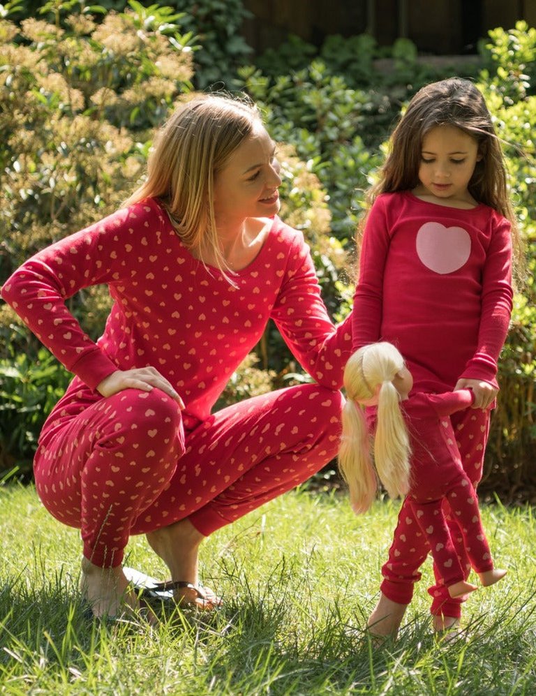 Matching Girl and Doll Pink Hearts Pajamas - Hearts-Red-Pink