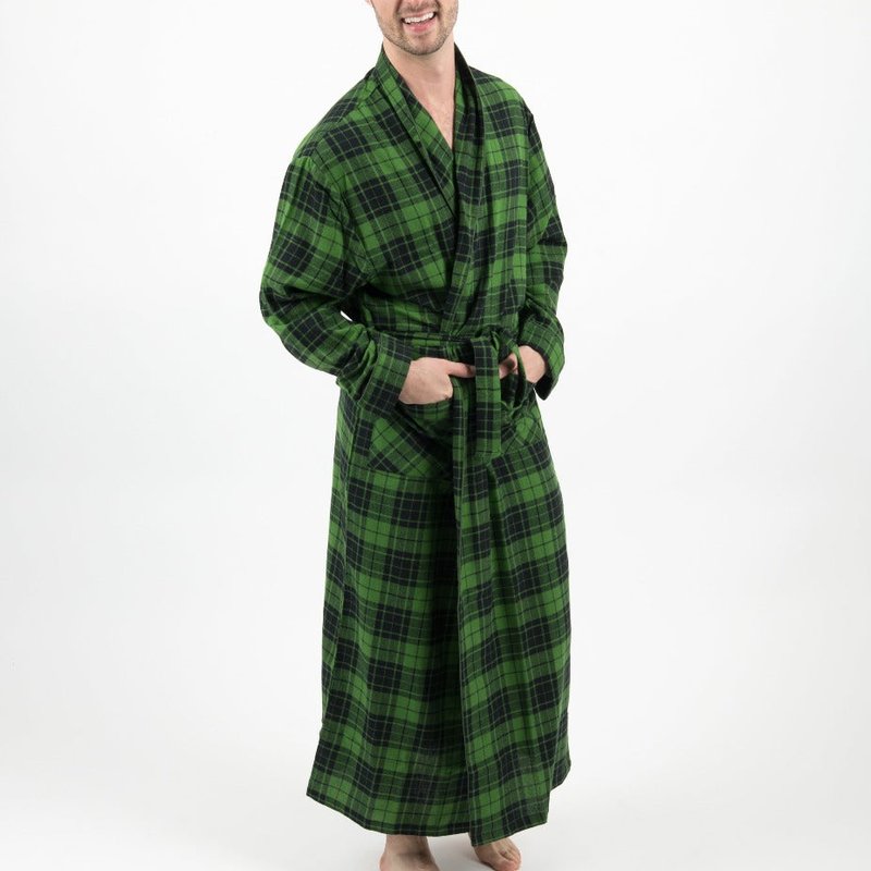 Shop Leveret Mens Black & Green Plaid Flannel Robe
