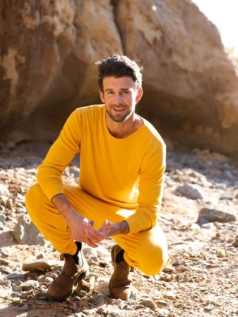 Mens Boho Solid Color Pajamas - Mustard-Yellow