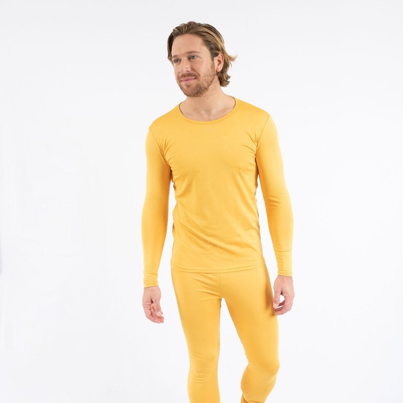 Leveret Mens Boho Solid Color Thermal Pajamas In Mustard-yellow