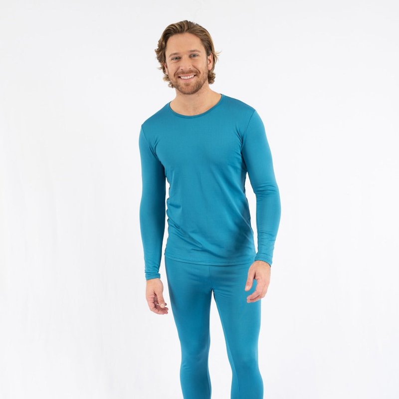 Shop Leveret Mens Boho Solid Color Thermal Pajamas In Blue