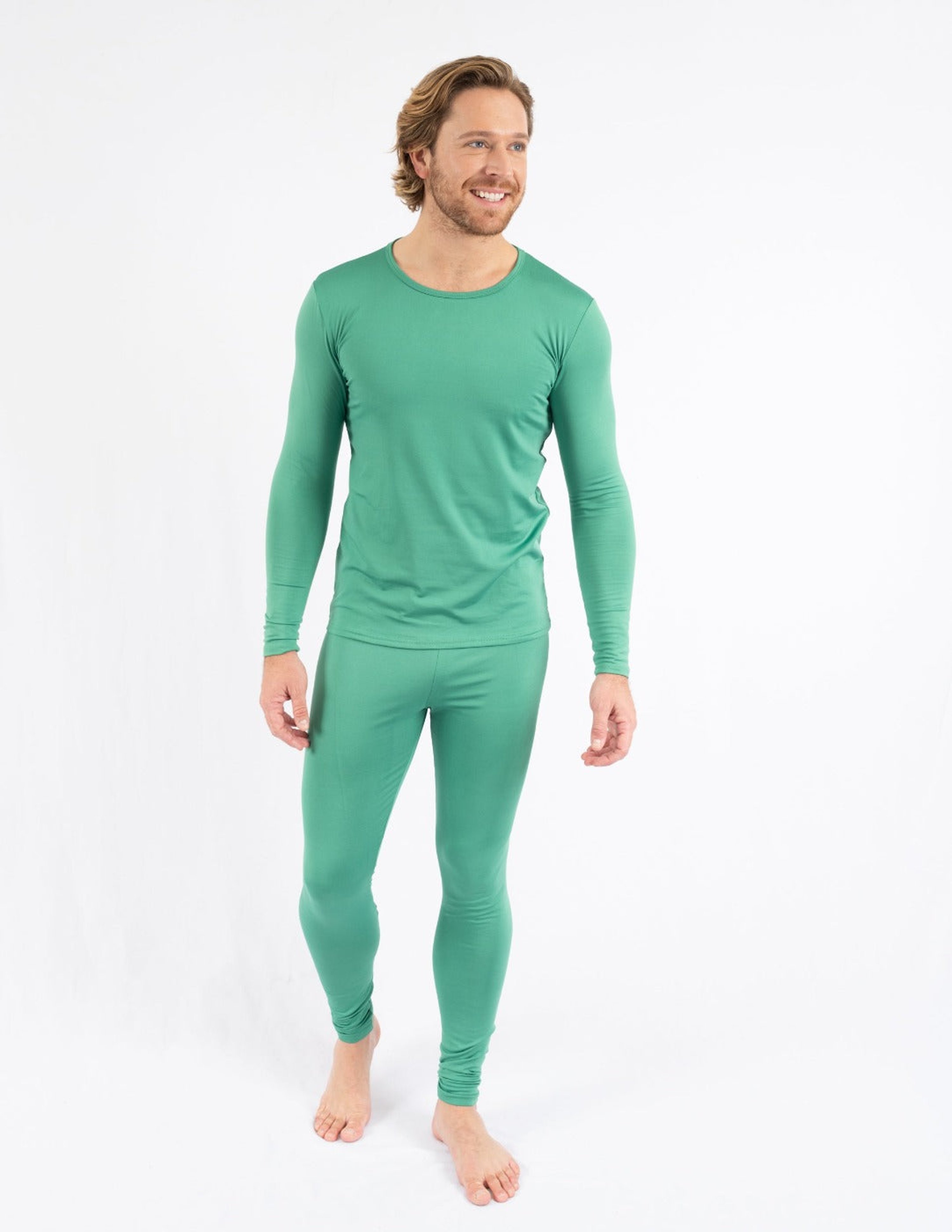 Leveret Mens Classic Solid Color Thermal Pajamas In Green