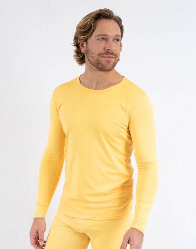 Leveret Mens Classic Solid Color Thermal Pajamas In Yellow