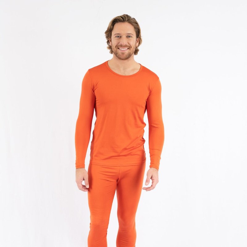 Shop Leveret Mens Classic Solid Color Thermal Pajamas In Orange
