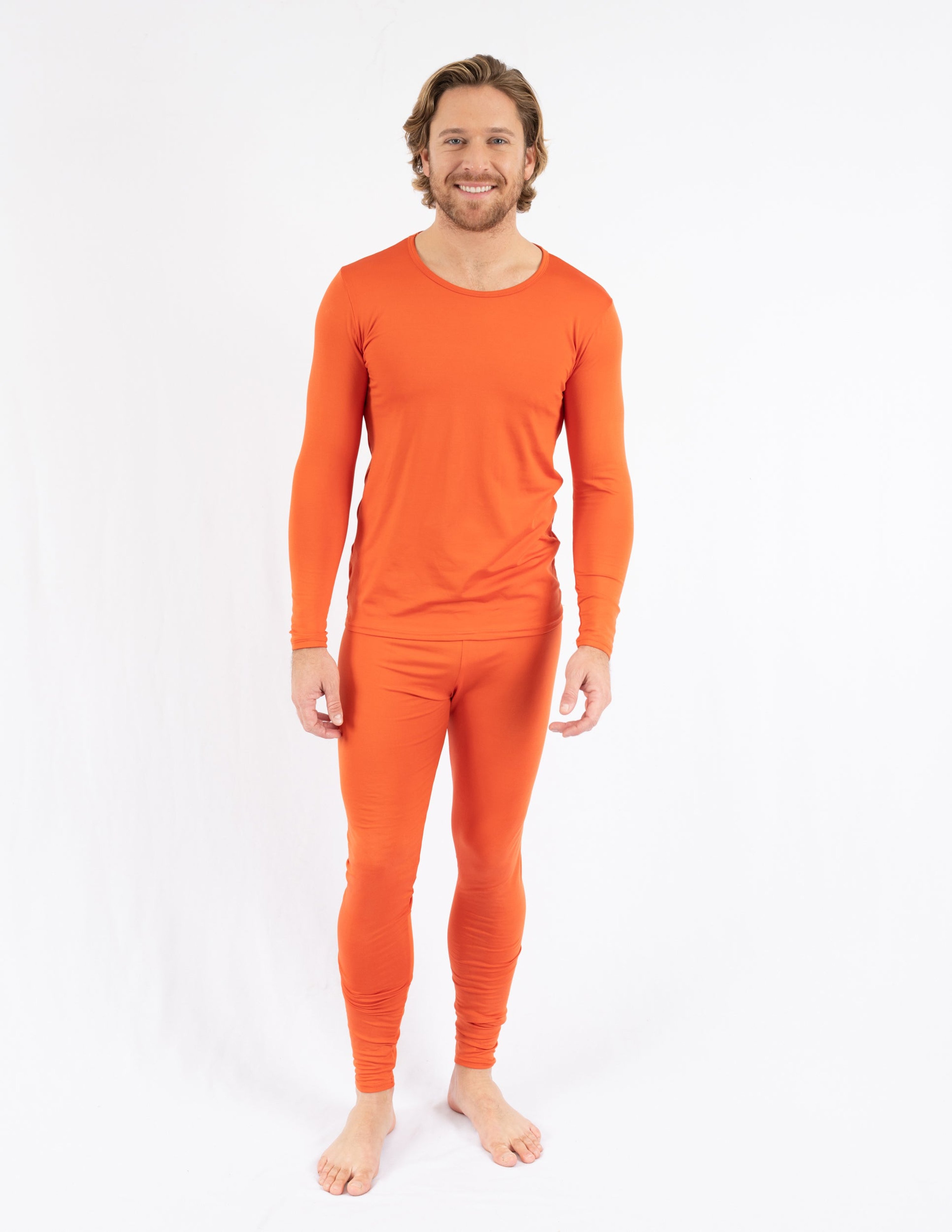 Leveret Mens Classic Solid Color Thermal Pajamas In Orange