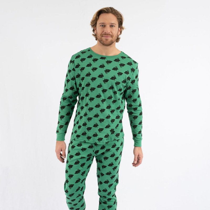Leveret Mens Cotton Bunny Pajamas In Green