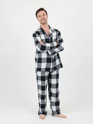 Mens Flannel Plaid & Print Pajamas - Black-White