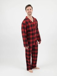 Mens Flannel Plaid & Print Pajamas - Red-black