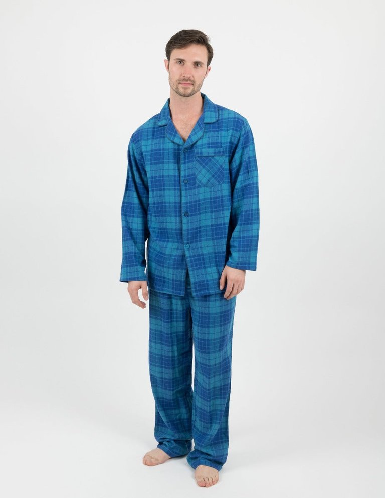 Mens Flannel Plaid & Print Pajamas - Blue-Navy