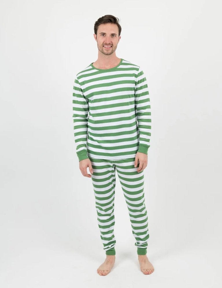 Mens Green & White Stripes Pajamas - Green White