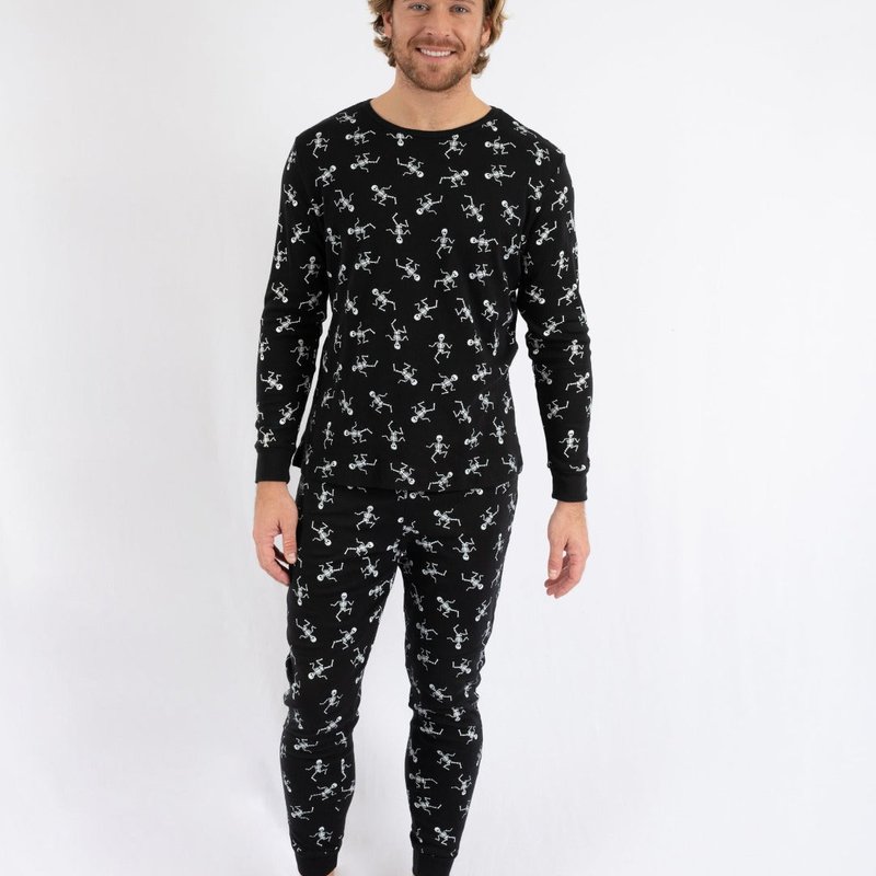 Leveret Cotton Skeleton Pajamas 2-piece Set In Black