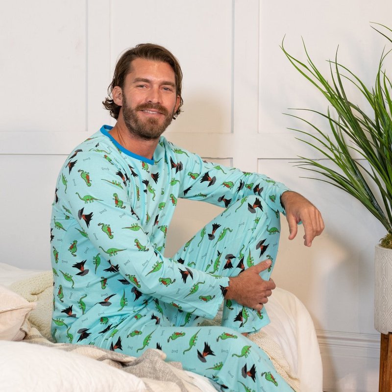 Shop Leveret Mens Loose Fit Blue Dinosaur Pajamas