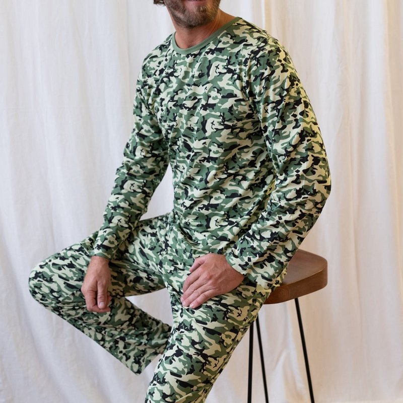 Leveret Cotton Camouflage Pajamas 2-piece Set In Green