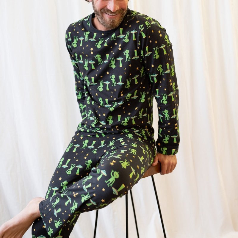 Leveret Cotton Alien Pajamas 2-piece Set In Black