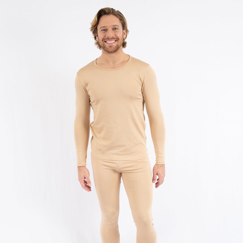 Leveret Mens Neutral Solid Color Thermal Pajamas In Brown