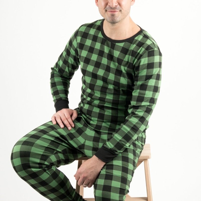 Leveret Mens Plaid Cotton Pajamas In Green-black