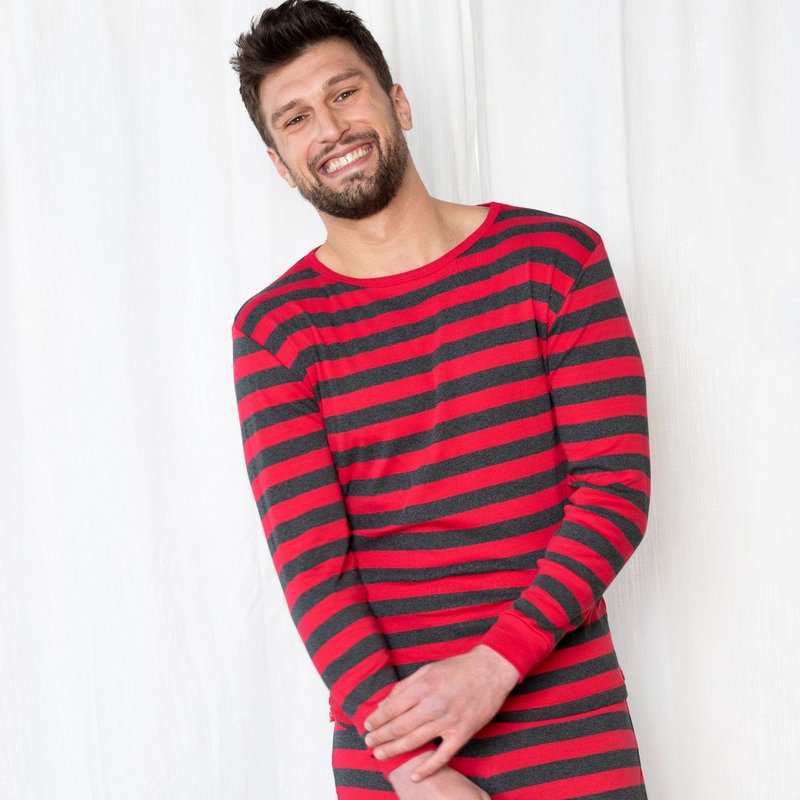 Shop Leveret Mens Red & Grey Stripes Pajamas