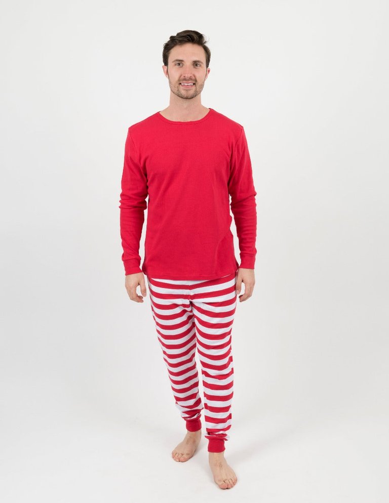Mens Red & White Stripes Pajamas - Red-White-Top