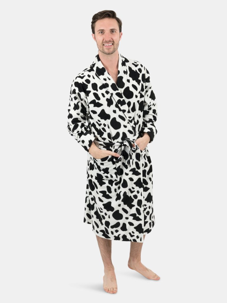 Mens Soft Micro Fleece Bathrobe - cow-black-white