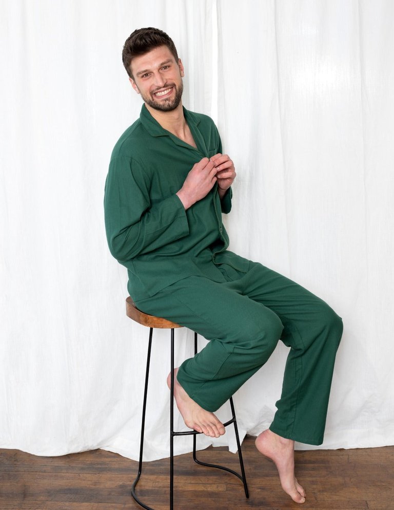 Mens Solid Color Flannel Pajamas - Green