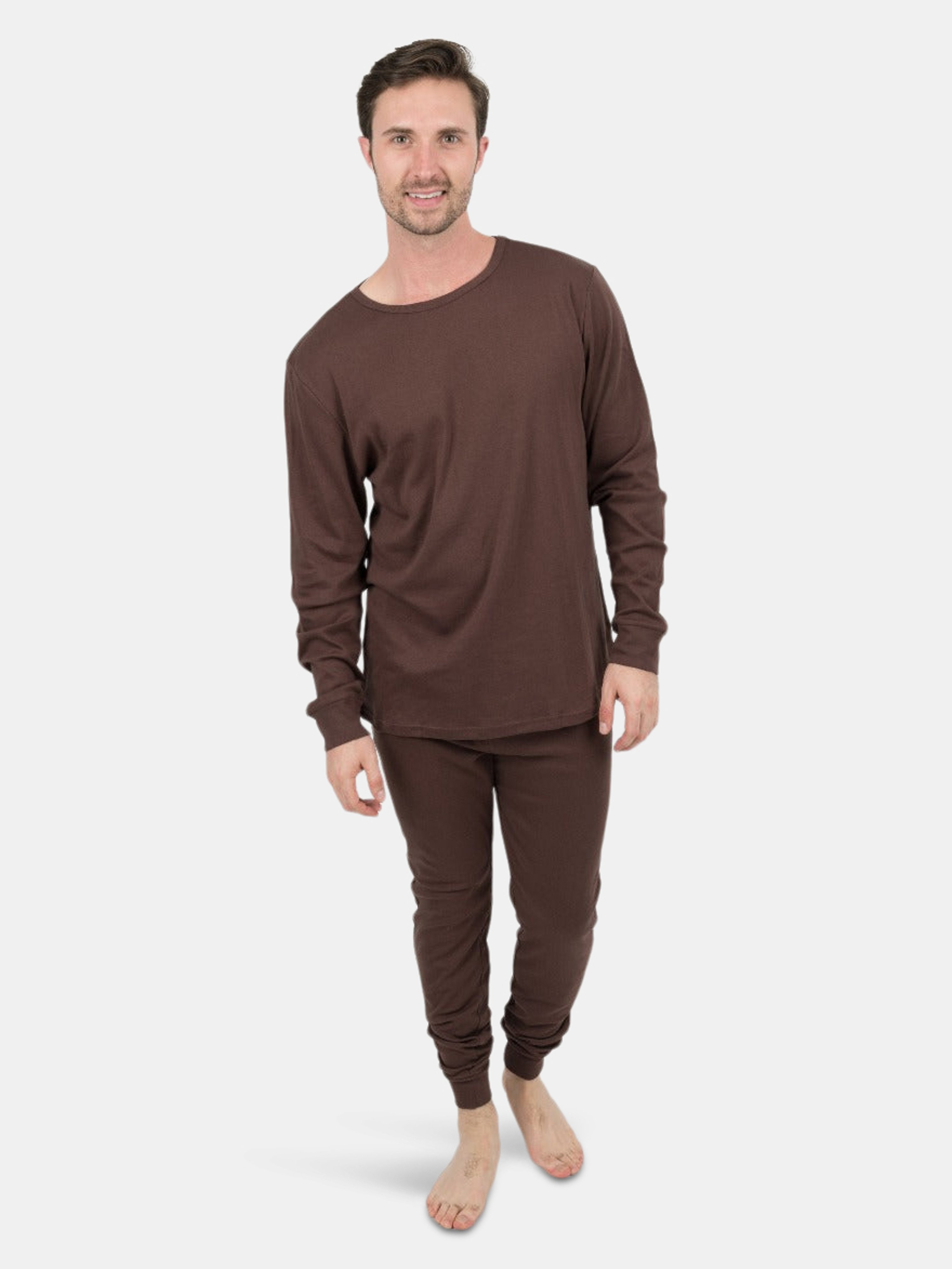 Leveret Mens Solid Color Pajamas In Brown