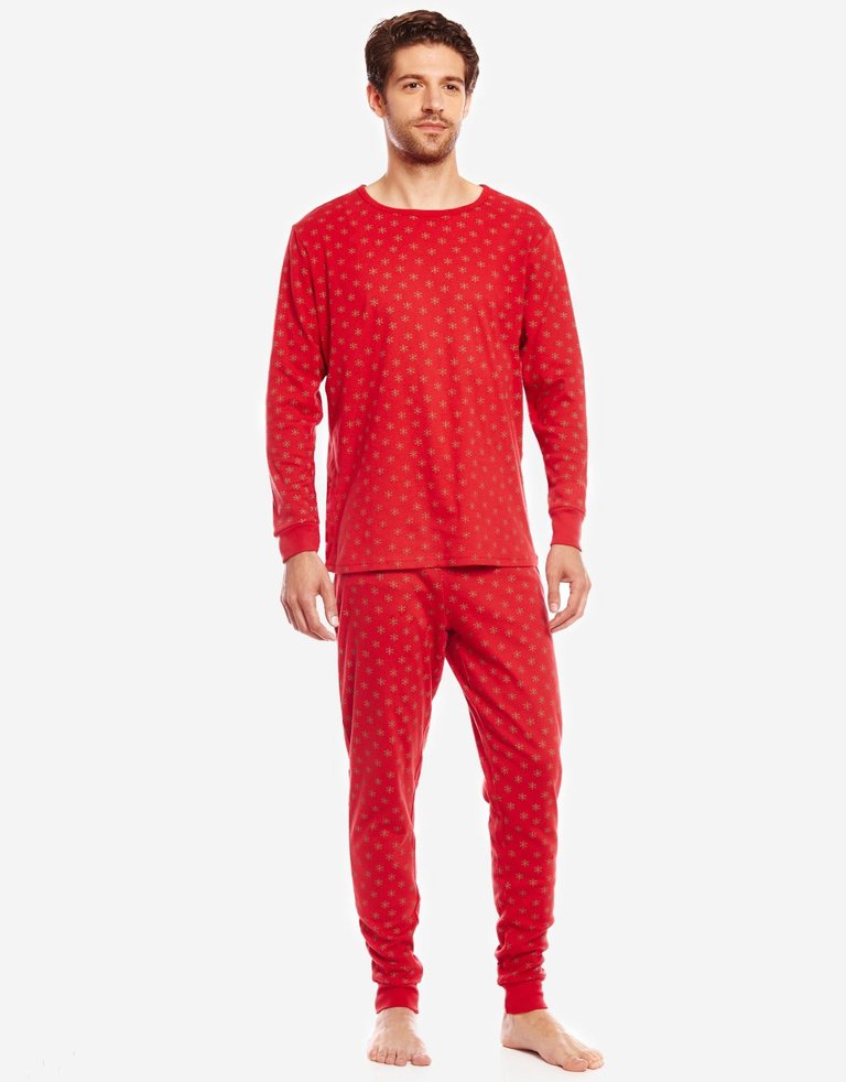 Mens Two Piece Christmas Pajamas - Snowflake-red-green