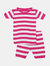 Short Sleeve Pink Striped Cotton Pajamas - Hot-pink