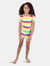 Short Sleeve Rainbow Cotton Pajamas - Rainbow Girl stripes
