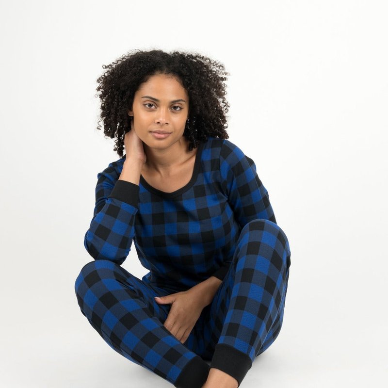 Shop Leveret Women's Black & Navy Plaid Pajamas In Blue