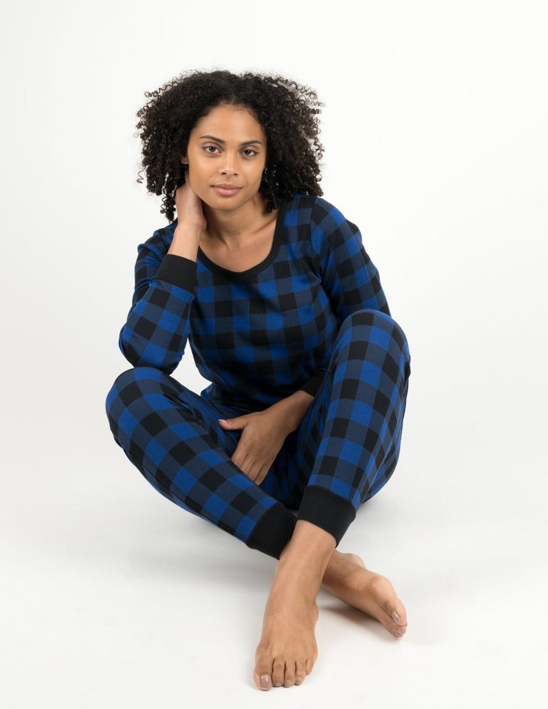 Womens Black & Navy Plaid Pajamas - Black-Navy
