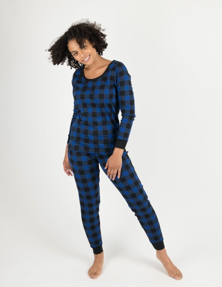 Womens Black & Navy Plaid Pajamas