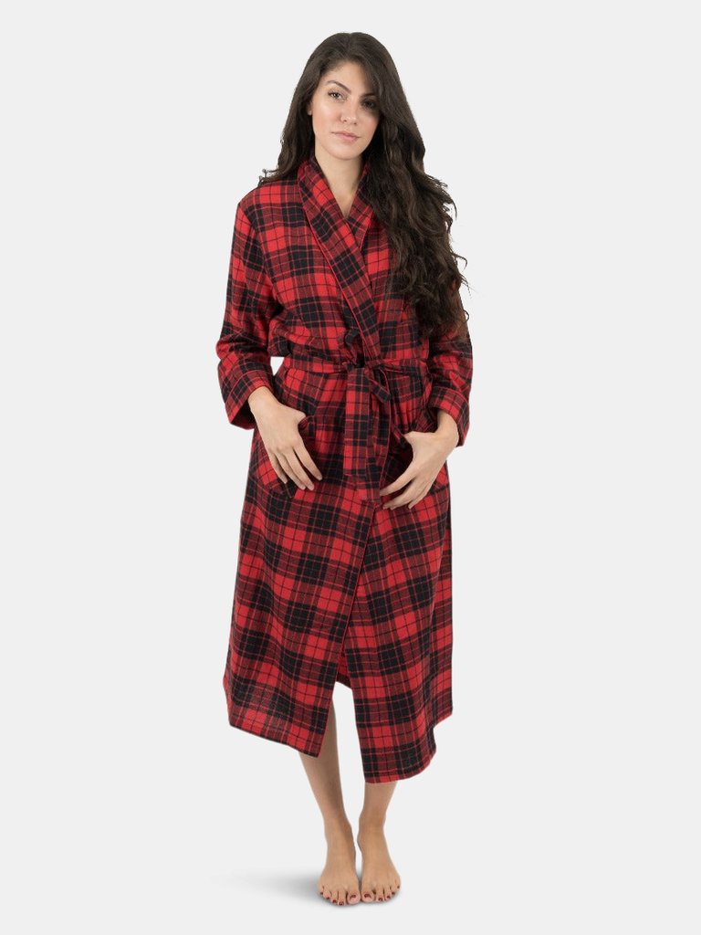 Womens Flannel Robe - red-black