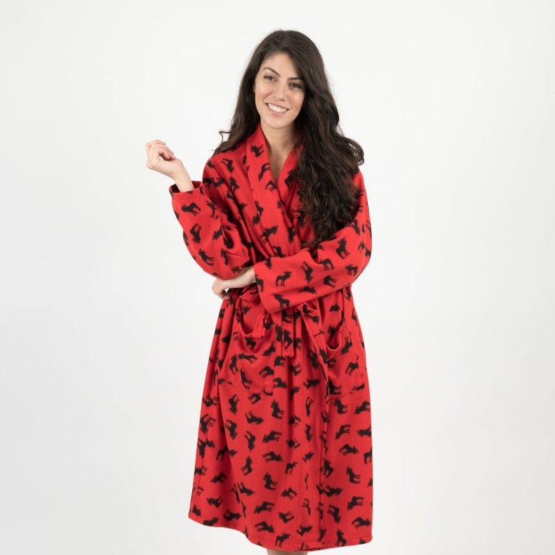 Shop Leveret Women's Fleece Moose Robe In Red