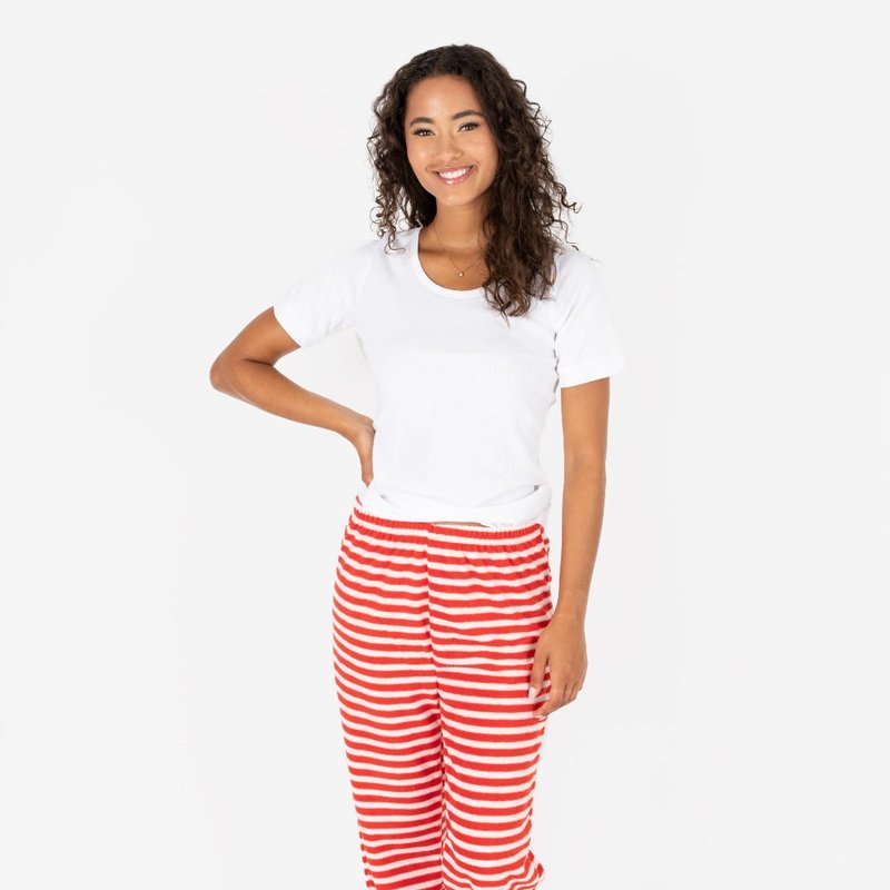 Shop Leveret Women's Fleece Red & White Stripes Pants
