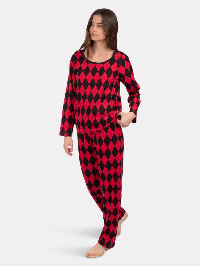 Womens Loose Fit Argyle Print Pajamas
