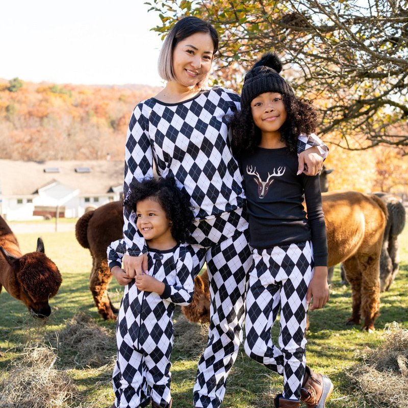 Leveret Women's Loose Fit Black & White Argyle Pajamas
