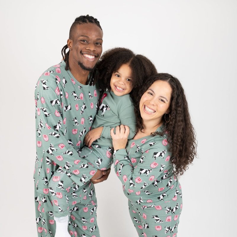 Leveret Women's Loose Fit Blue Cow Pajamas In Green