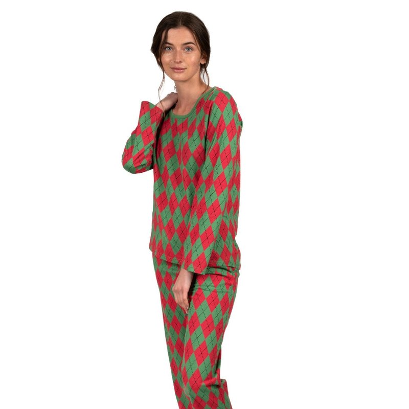 Leveret Women's Loose Fit Red & Green Argyle Pajamas