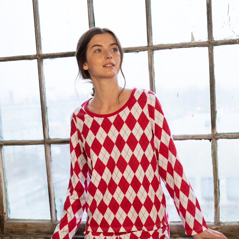 Shop Leveret Women's Loose Fit Red & White Argyle Pajamas