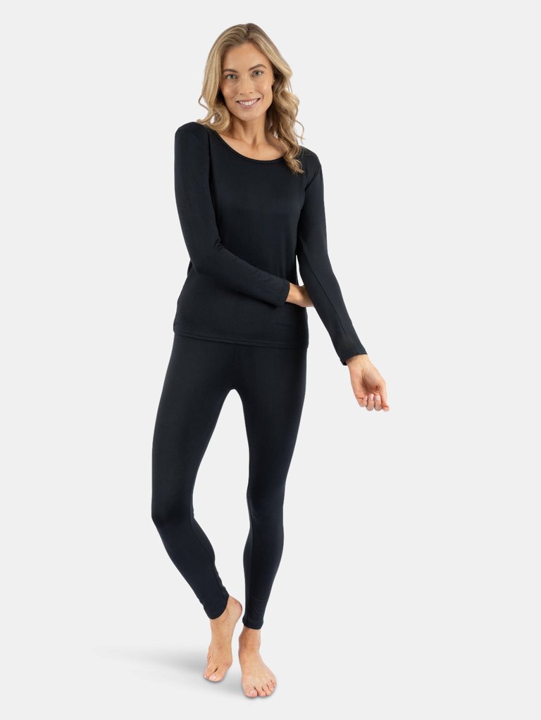 Womens Neutral Solid Color Thermal Pajamas - Navy