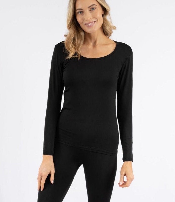Shop Leveret Womens Neutral Solid Color Thermal Pajamas In Black