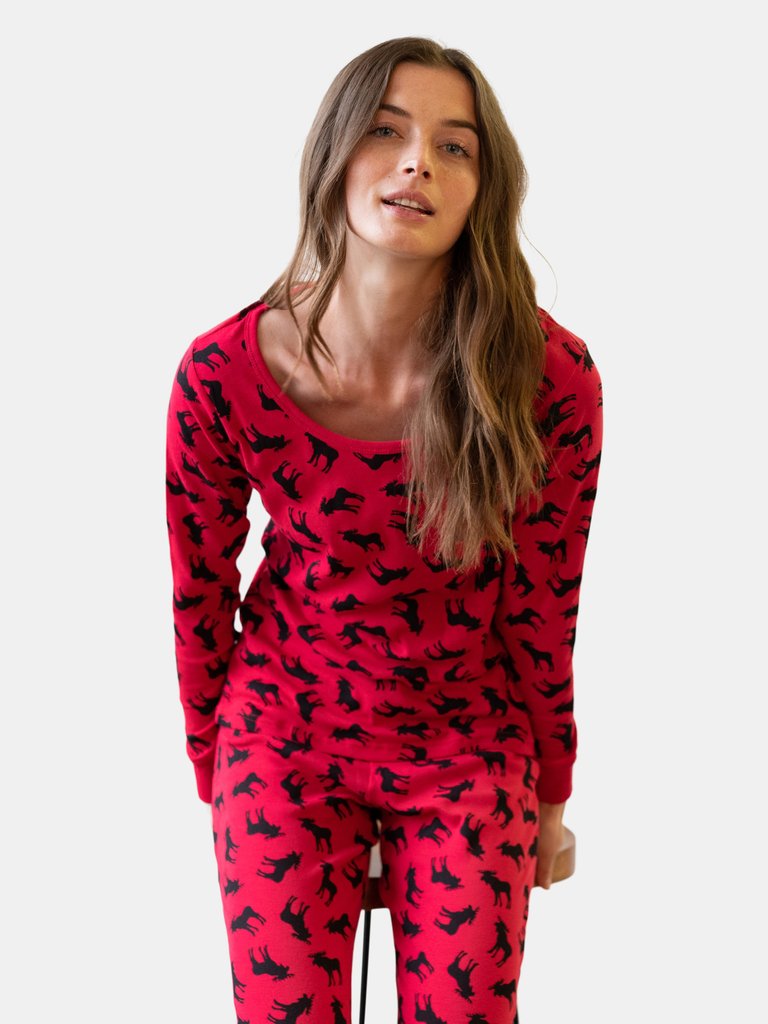 Womens Two Piece Cotton Moose Pajamas