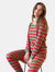 Womens Two Piece Stripes Pajamas - Red-Green
