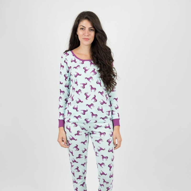 Leveret Womens Light Pink Horses Pajamas In Blue
