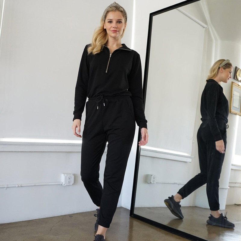 Lezat Ava Half Zip Modal Jumpsuit In Black