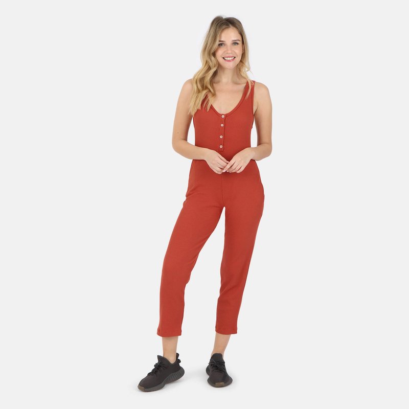 Lezat Costa Organic Cotton Waffle Thermal Pocketed Jumpsuit In Red