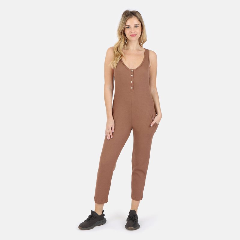 Lezat Costa Organic Cotton Waffle Thermal Pocketed Jumpsuit In Brown