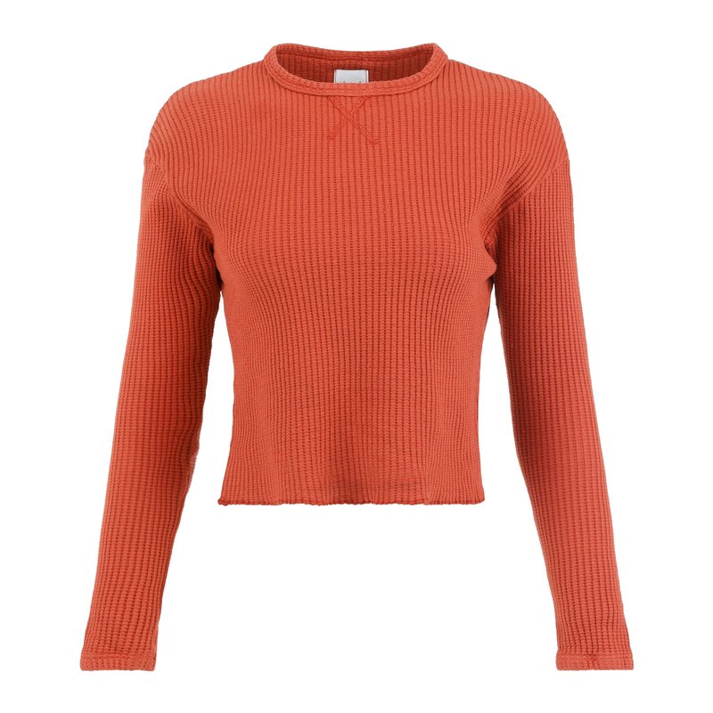 Lezat Fiona Organic Cotton Waffle Thermal Pullover Top In Orange