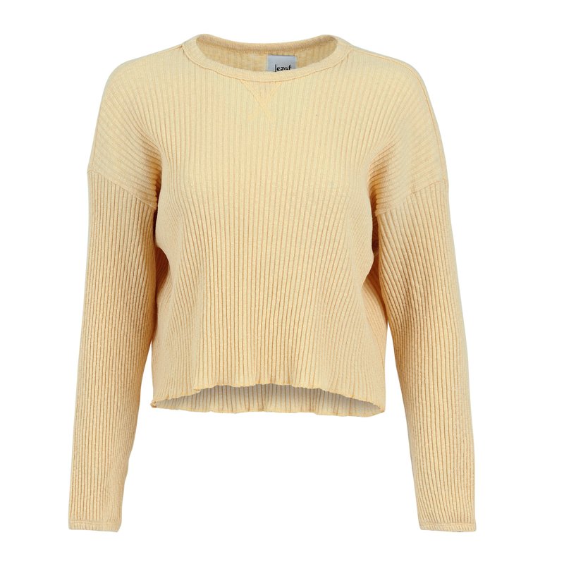 Lezat Fiona Organic Cotton Waffle Thermal Pullover Top In Yellow