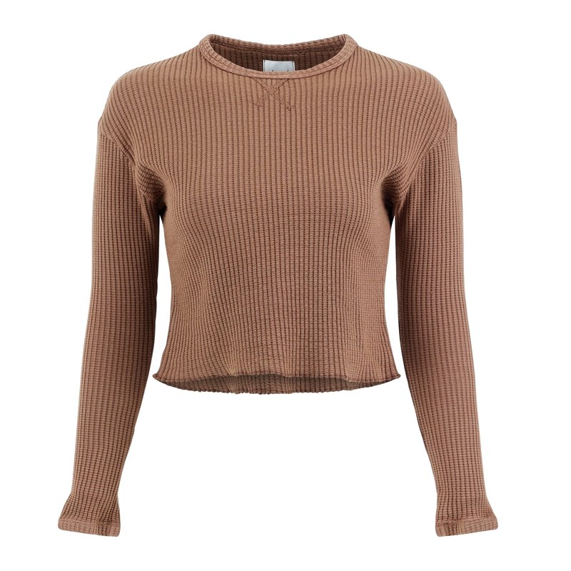 Lezat Fiona Organic Cotton Waffle Thermal Pullover Top In Brown